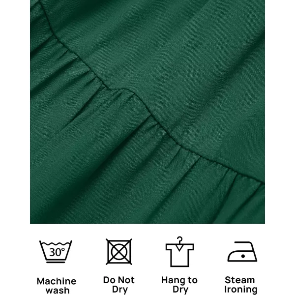 imageZESICA Womens 2023 Casual Long Sleeve Crew Neck High Waist Smocked Flowy Tiered Midi DressDarkgreen