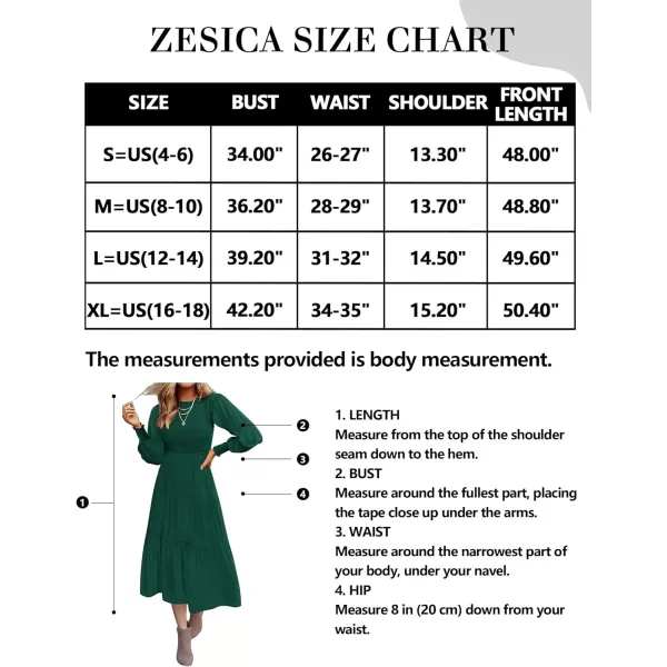 imageZESICA Womens 2023 Casual Long Sleeve Crew Neck High Waist Smocked Flowy Tiered Midi DressDarkgreen