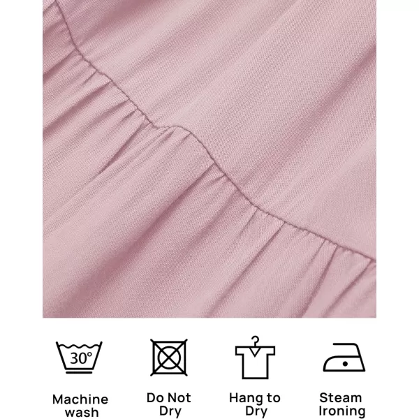 imageZESICA Womens 2023 Casual Long Sleeve Crew Neck High Waist Smocked Flowy Tiered Midi DressDarkpink