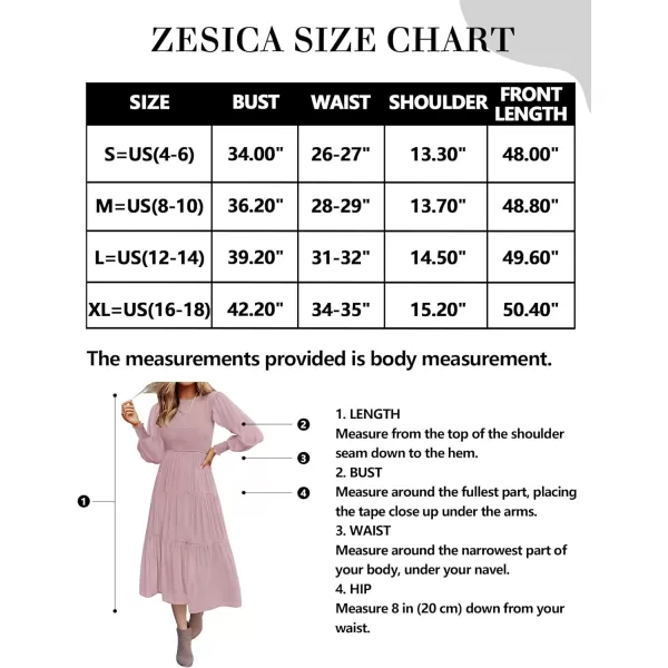 imageZESICA Womens 2023 Casual Long Sleeve Crew Neck High Waist Smocked Flowy Tiered Midi DressDarkpink