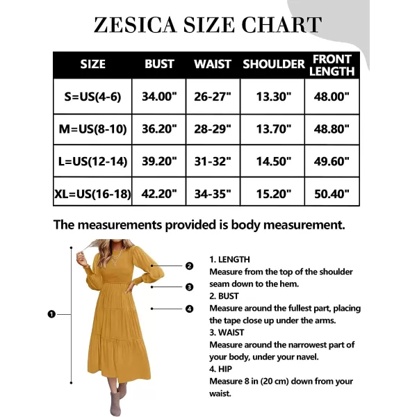 imageZESICA Womens 2023 Casual Long Sleeve Crew Neck High Waist Smocked Flowy Tiered Midi DressGinger