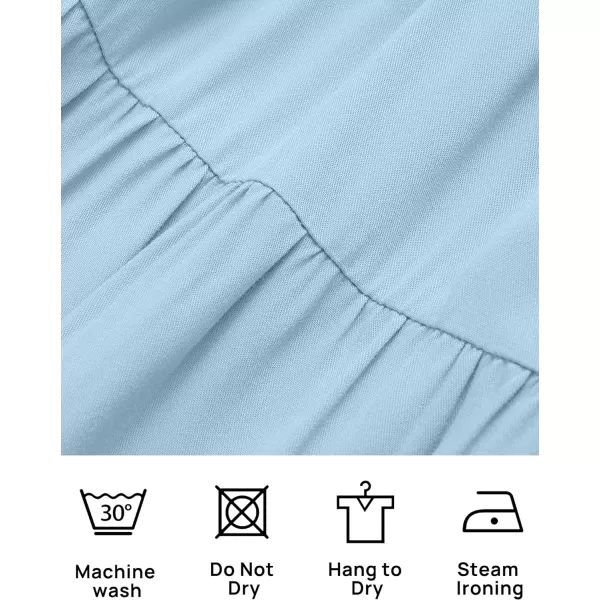 imageZESICA Womens 2023 Casual Long Sleeve Crew Neck High Waist Smocked Flowy Tiered Midi DressLightblue