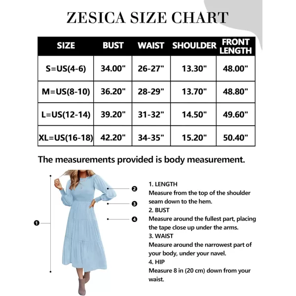 imageZESICA Womens 2023 Casual Long Sleeve Crew Neck High Waist Smocked Flowy Tiered Midi DressLightblue