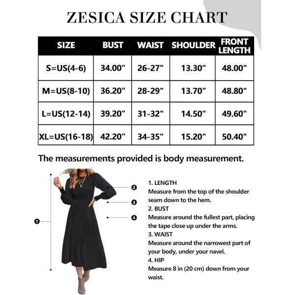 imageZESICA Womens 2023 Casual Long Sleeve Crew Neck High Waist Smocked Flowy Tiered Midi DressPureblack