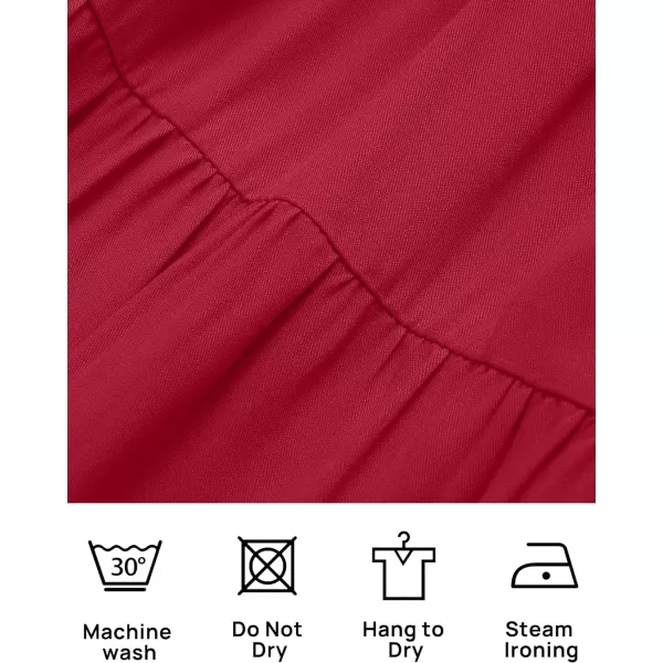 imageZESICA Womens 2023 Casual Long Sleeve Crew Neck High Waist Smocked Flowy Tiered Midi DressRed