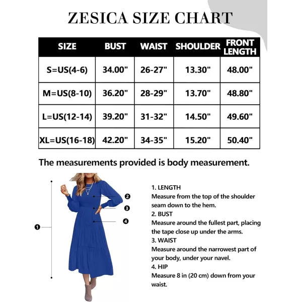 imageZESICA Womens 2023 Casual Long Sleeve Crew Neck High Waist Smocked Flowy Tiered Midi DressRoyalblue