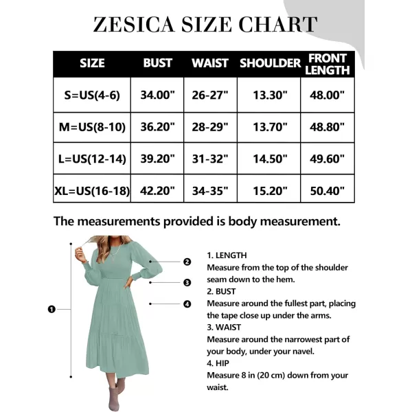 imageZESICA Womens 2023 Casual Long Sleeve Crew Neck High Waist Smocked Flowy Tiered Midi DressSage