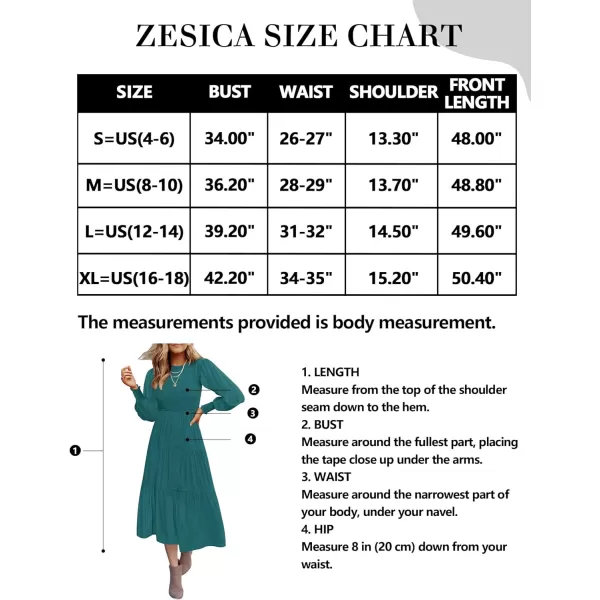 imageZESICA Womens 2023 Casual Long Sleeve Crew Neck High Waist Smocked Flowy Tiered Midi DressTealgreen
