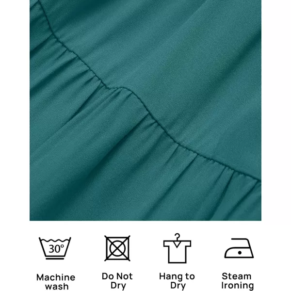 imageZESICA Womens 2023 Casual Long Sleeve Crew Neck High Waist Smocked Flowy Tiered Midi DressTealgreen