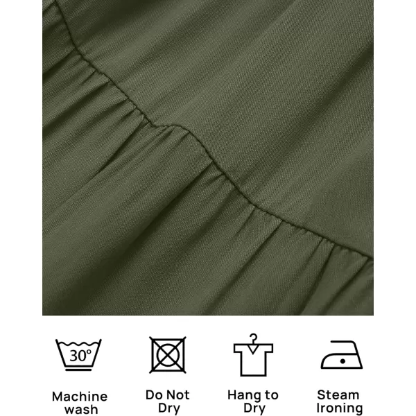 imageZESICA Womens 2023 Casual Long Sleeve Crew Neck High Waist Smocked Flowy Tiered Midi DressVneckarmygreen
