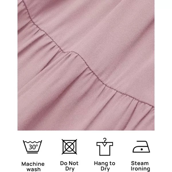 imageZESICA Womens 2023 Casual Long Sleeve Crew Neck High Waist Smocked Flowy Tiered Midi DressVneckdarkpink