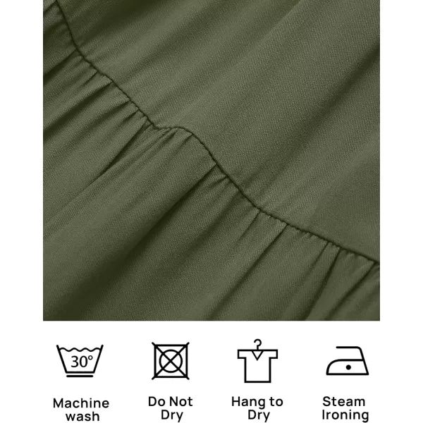 imageZESICA Womens 2023 Casual Long Sleeve Crew Neck High Waist Smocked Flowy Tiered Midi DressVneckolive