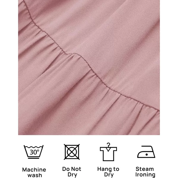 imageZESICA Womens 2023 Casual Long Sleeve Crew Neck High Waist Smocked Flowy Tiered Midi DressVneckpink