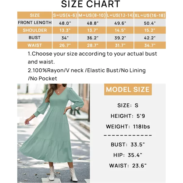 imageZESICA Womens 2023 Casual Long Sleeve Crew Neck High Waist Smocked Flowy Tiered Midi DressVnecksage