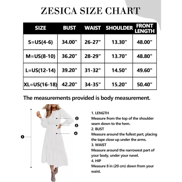 imageZESICA Womens 2023 Casual Long Sleeve Crew Neck High Waist Smocked Flowy Tiered Midi DressWhite
