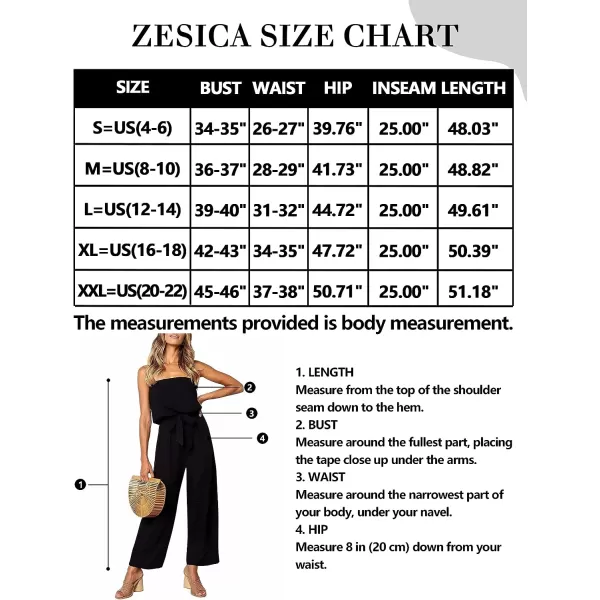 imageZESICA Womens 2023 Casual Off Shoulder Solid Color Strapless Belted Wide Leg Jumpsuit RomperBlack