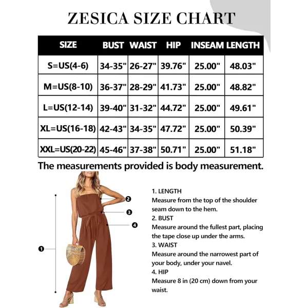 imageZESICA Womens 2023 Casual Off Shoulder Solid Color Strapless Belted Wide Leg Jumpsuit RomperCaramel