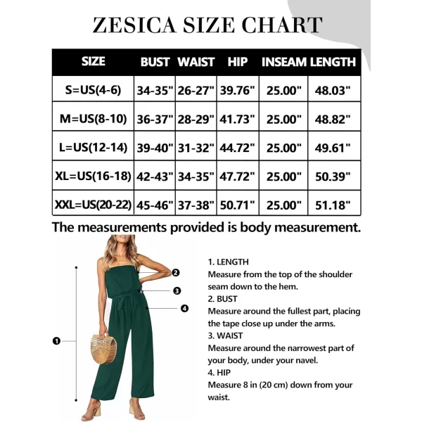 imageZESICA Womens 2023 Casual Off Shoulder Solid Color Strapless Belted Wide Leg Jumpsuit RomperDarkgreen