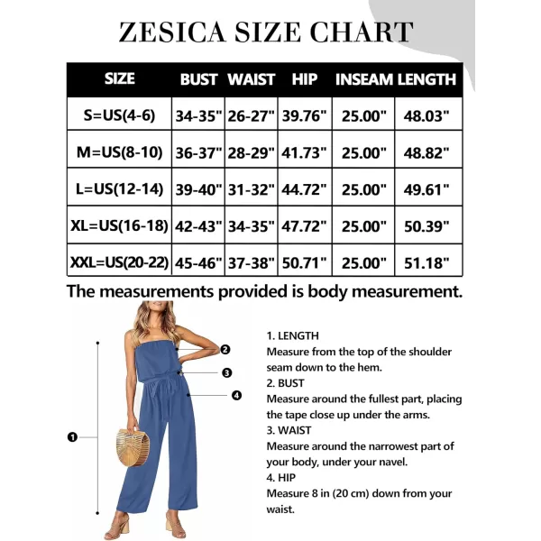 imageZESICA Womens 2023 Casual Off Shoulder Solid Color Strapless Belted Wide Leg Jumpsuit RomperDustyblue