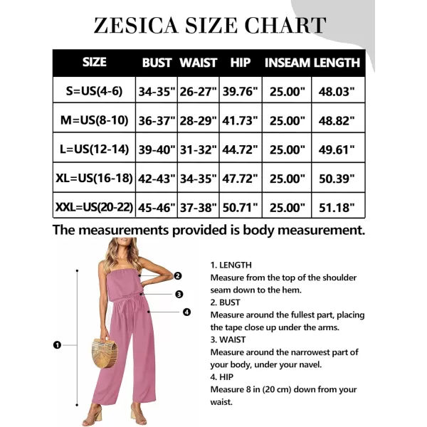 imageZESICA Womens 2023 Casual Off Shoulder Solid Color Strapless Belted Wide Leg Jumpsuit RomperDustypink