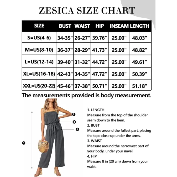 imageZESICA Womens 2023 Casual Off Shoulder Solid Color Strapless Belted Wide Leg Jumpsuit RomperGrey