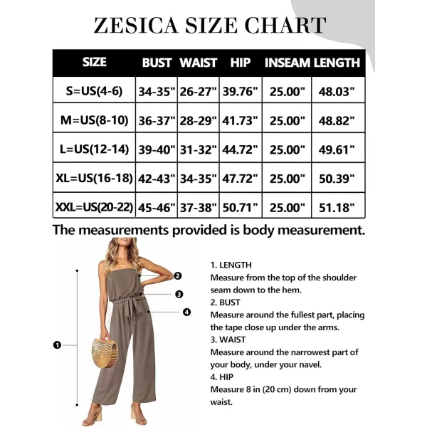 imageZESICA Womens 2023 Casual Off Shoulder Solid Color Strapless Belted Wide Leg Jumpsuit RomperMocha
