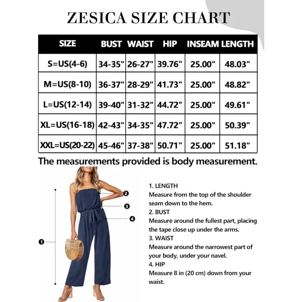 imageZESICA Womens 2023 Casual Off Shoulder Solid Color Strapless Belted Wide Leg Jumpsuit RomperNavy