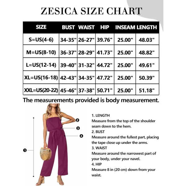 imageZESICA Womens 2023 Casual Off Shoulder Solid Color Strapless Belted Wide Leg Jumpsuit RomperPlum