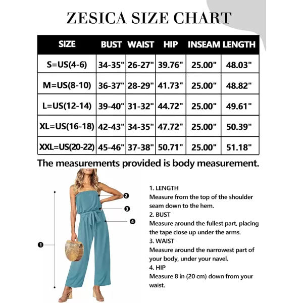 imageZESICA Womens 2023 Casual Off Shoulder Solid Color Strapless Belted Wide Leg Jumpsuit RomperSage