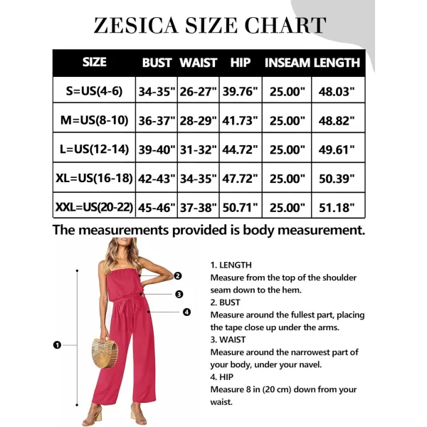 imageZESICA Womens 2023 Casual Off Shoulder Solid Color Strapless Belted Wide Leg Jumpsuit RomperTeaberry