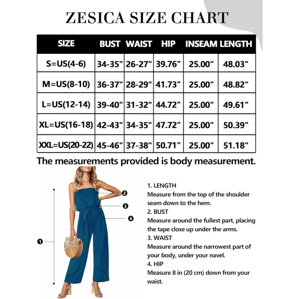 imageZESICA Womens 2023 Casual Off Shoulder Solid Color Strapless Belted Wide Leg Jumpsuit RomperTeal