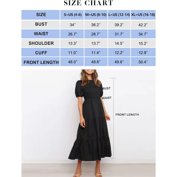imageZESICA Womens 2023 Casual Summer Crew Neck Short Puff Sleeve Smocked High Waist Ruffle Tiered A Line Midi DressBlack