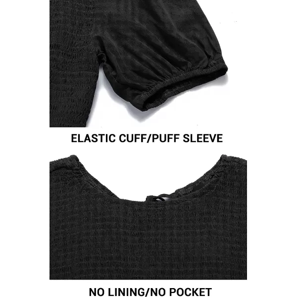 imageZESICA Womens 2023 Casual Summer Crew Neck Short Puff Sleeve Smocked High Waist Ruffle Tiered A Line Midi DressBlack