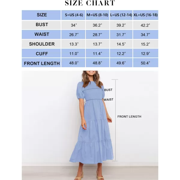 imageZESICA Womens 2023 Casual Summer Crew Neck Short Puff Sleeve Smocked High Waist Ruffle Tiered A Line Midi DressBlue