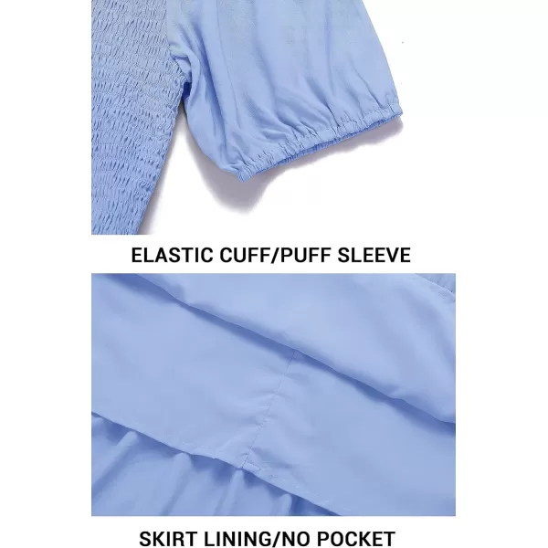imageZESICA Womens 2023 Casual Summer Crew Neck Short Puff Sleeve Smocked High Waist Ruffle Tiered A Line Midi DressBlue