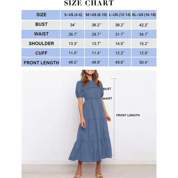 imageZESICA Womens 2023 Casual Summer Crew Neck Short Puff Sleeve Smocked High Waist Ruffle Tiered A Line Midi DressDustyblue