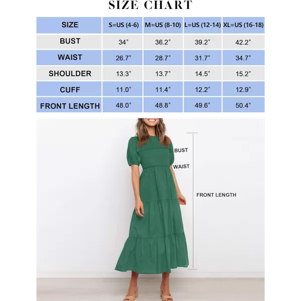 imageZESICA Womens 2023 Casual Summer Crew Neck Short Puff Sleeve Smocked High Waist Ruffle Tiered A Line Midi DressForestgreen