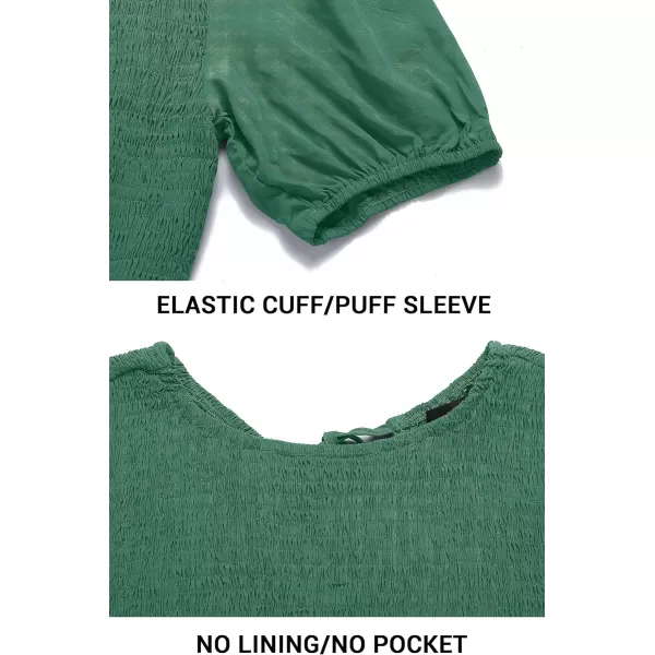 imageZESICA Womens 2023 Casual Summer Crew Neck Short Puff Sleeve Smocked High Waist Ruffle Tiered A Line Midi DressForestgreen