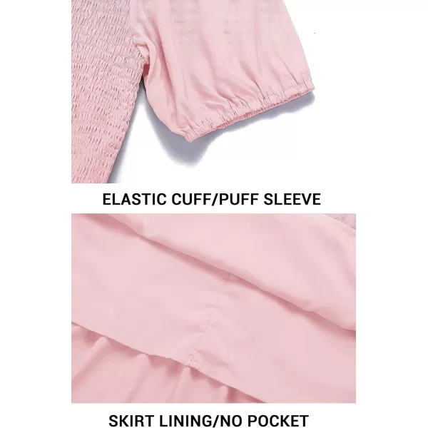imageZESICA Womens 2023 Casual Summer Crew Neck Short Puff Sleeve Smocked High Waist Ruffle Tiered A Line Midi DressLightpink