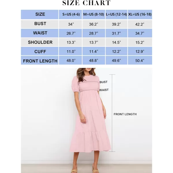 imageZESICA Womens 2023 Casual Summer Crew Neck Short Puff Sleeve Smocked High Waist Ruffle Tiered A Line Midi DressLightpink