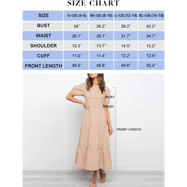 imageZESICA Womens 2023 Casual Summer Crew Neck Short Puff Sleeve Smocked High Waist Ruffle Tiered A Line Midi DressPink