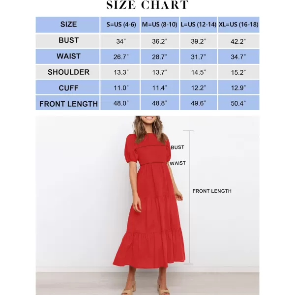 imageZESICA Womens 2023 Casual Summer Crew Neck Short Puff Sleeve Smocked High Waist Ruffle Tiered A Line Midi DressRed
