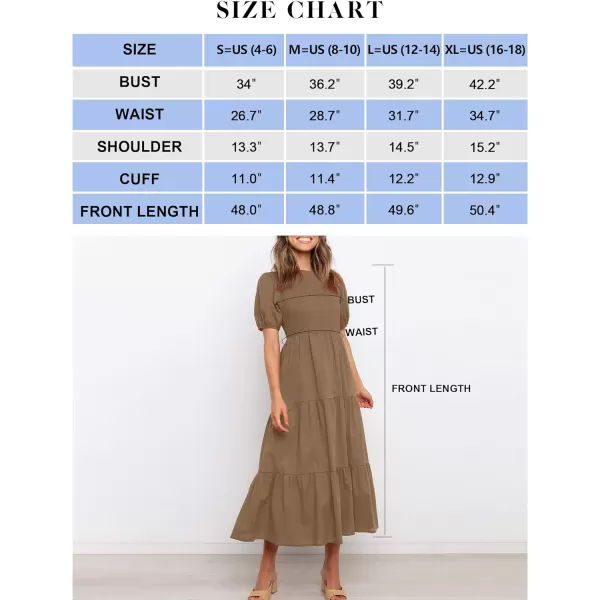 imageZESICA Womens 2023 Casual Summer Crew Neck Short Puff Sleeve Smocked High Waist Ruffle Tiered A Line Midi DressTan