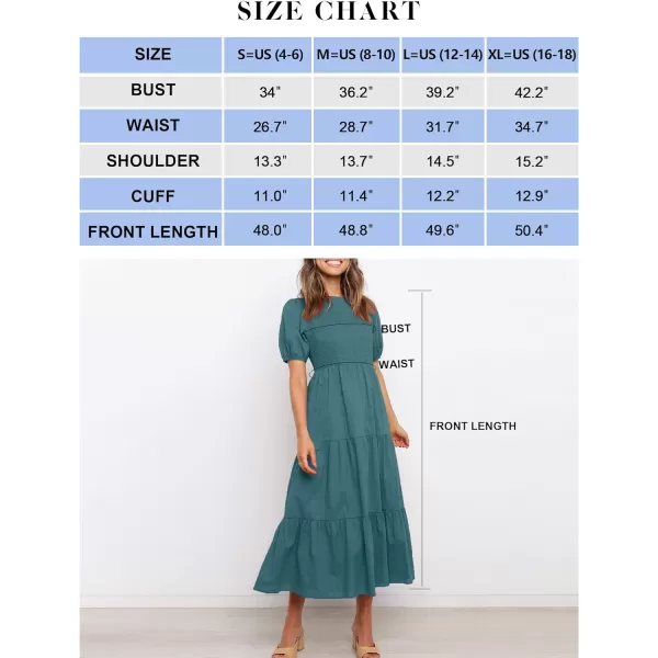 imageZESICA Womens 2023 Casual Summer Crew Neck Short Puff Sleeve Smocked High Waist Ruffle Tiered A Line Midi DressTeal