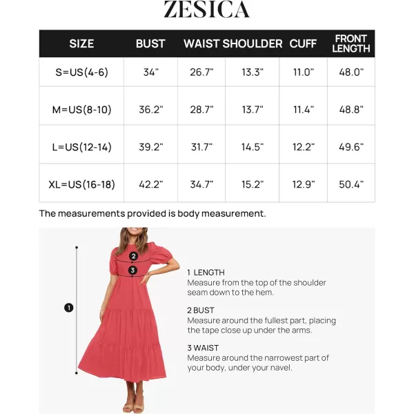 imageZESICA Womens 2023 Casual Summer Crew Neck Short Puff Sleeve Smocked High Waist Ruffle Tiered A Line Midi DressWatermelon