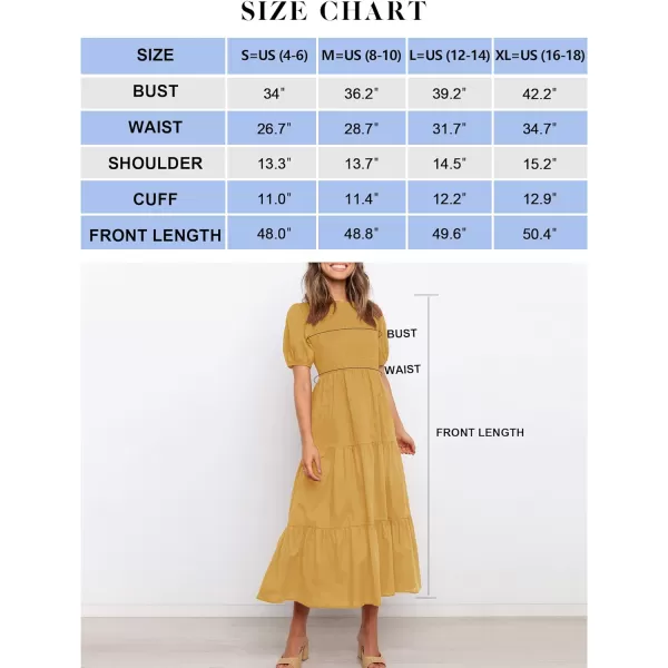 imageZESICA Womens 2023 Casual Summer Crew Neck Short Puff Sleeve Smocked High Waist Ruffle Tiered A Line Midi DressYellow