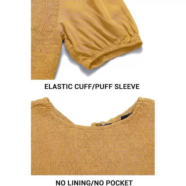 imageZESICA Womens 2023 Casual Summer Crew Neck Short Puff Sleeve Smocked High Waist Ruffle Tiered A Line Midi DressYellow