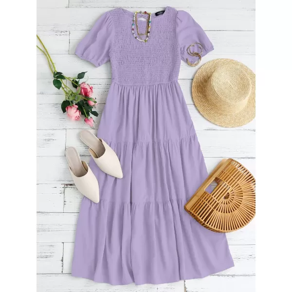 imageZESICA Womens 2023 Casual Summer Crew Neck Short Puff Sleeve Smocked High Waist Ruffle Tiered A Line Midi DressZESICA Womens 2023 Casual Summer Crew Neck Short Puff Sleeve Smocked High Waist Ruffle Tiered A Line Midi Dress