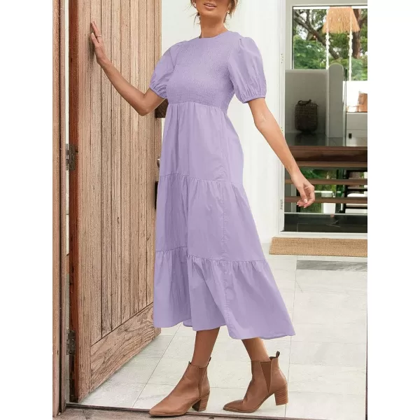 imageZESICA Womens 2023 Casual Summer Crew Neck Short Puff Sleeve Smocked High Waist Ruffle Tiered A Line Midi DressZESICA Womens 2023 Casual Summer Crew Neck Short Puff Sleeve Smocked High Waist Ruffle Tiered A Line Midi Dress