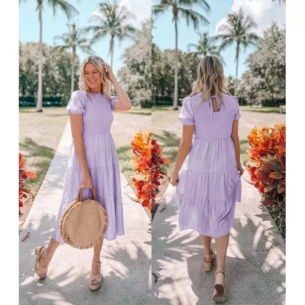 imageZESICA Womens 2023 Casual Summer Crew Neck Short Puff Sleeve Smocked High Waist Ruffle Tiered A Line Midi DressZESICA Womens 2023 Casual Summer Crew Neck Short Puff Sleeve Smocked High Waist Ruffle Tiered A Line Midi Dress